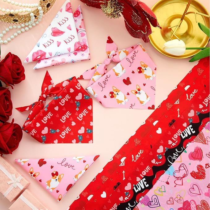Abbylike 50 Pcs Valentines Day Dog Bandanas Bulk Red and Pink Bandanas for Dogs Triangle Kerchief Bibs Scarf for Pet Romantic Costume Photo Props Accessories Pet Shops Groomers (19.7 x 13.8 x 13.8)