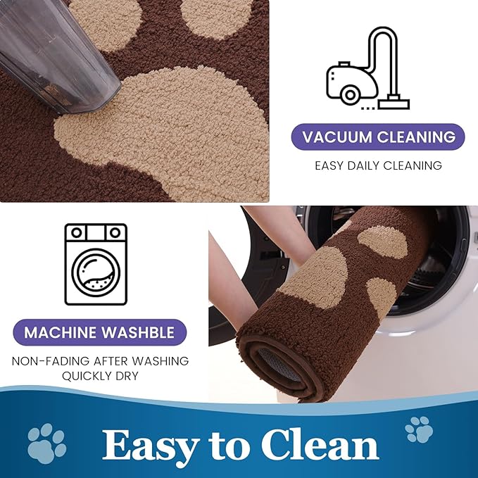 Buganda Dog Door Mat for Muddy Paws, Absorbent Dirt Trapper Washable Indoor Doormats, Non Slip Low-Profile Mud Mat for Dogs, Front Entrance Doormat for Inside Floor (48x30 Inches, Brown)