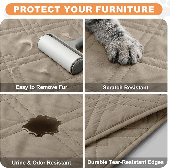 100% Waterproof Dog Couch Protector, Triple-Layer Waterproof Dog Bed Cover Pet Blanket Reversible 2-Tone Sofa Shield, Non-Slip Furniture Guard for Pets(82×92 Inch, Khaki+Khaki)