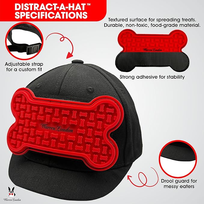 Warren London Hat/Snack Combo - Distract-A-Hat™ Grooming Distraction Tool + 8 oz All-Natural Roasted Peanut Dog Peanut Butter, Xylitol-Free Enrichment & Anxiety-Relief