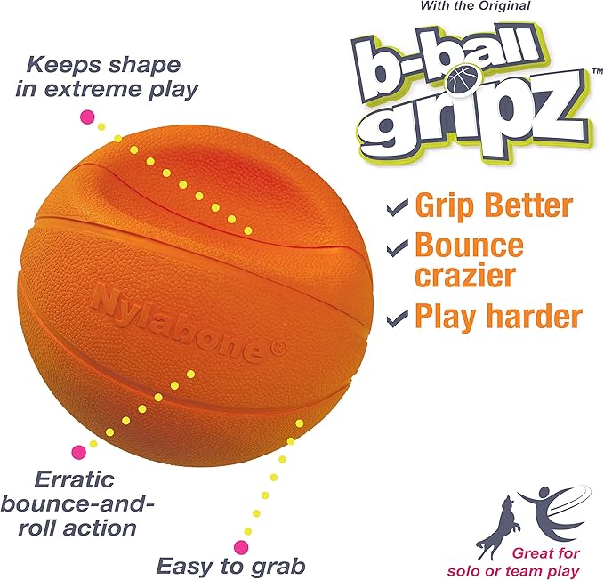Nylabone Power Play Gripz Felt Basketball Rubber Fetch Toy, Squeaky Ball for Dogs, Medium (1 Count) (Pack of 2)