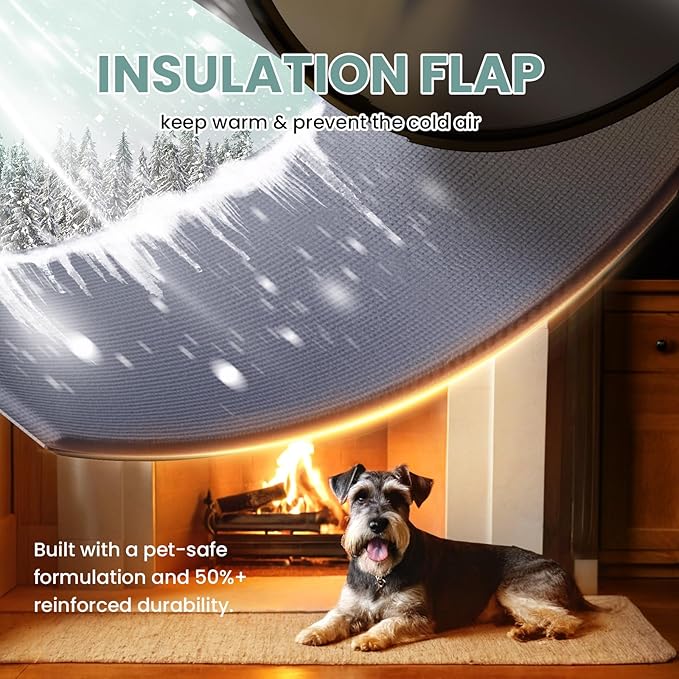 Durable Frame 3-Flap Insulated Wall Dog Door, Extreme Weather Medium Doggie Door for Wall, Never Rust Plastic Wall Pet Door, Telescoping Tunnel, 2 Magnetic Flaps, for Pet Up to 45lb