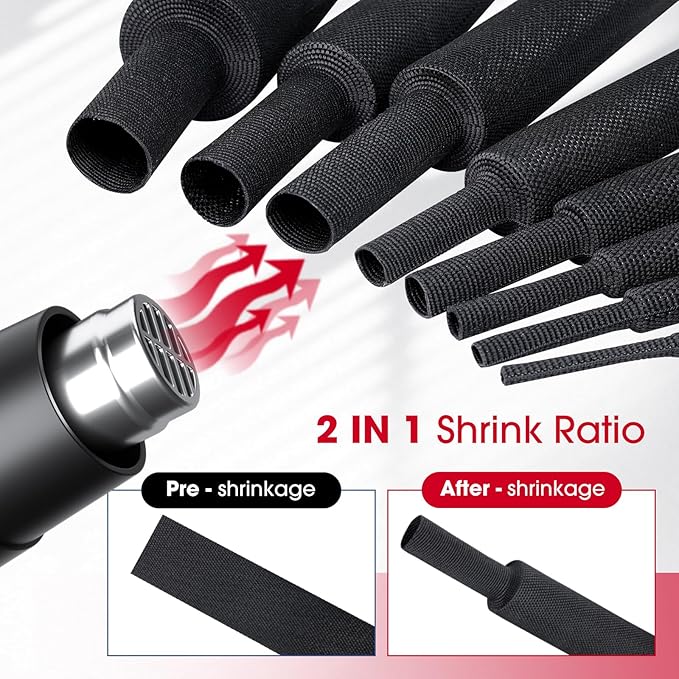 2 in 1 Heat Shrink Braided Sleeving Fabric Tubing-Ideal fit Irregular Shape Hose/Cable/Wire (1-1/8"(29mm), 14FT)
