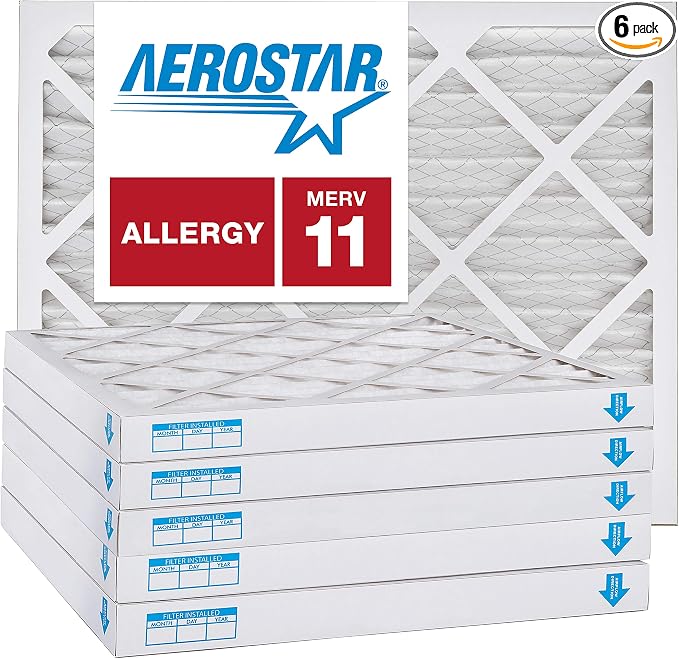 Aerostar 18x25x2 MERV 11, Pleated Air Filter, Box of 6, Made in the USA