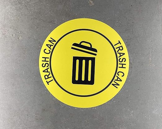 "Trash Can" Durable Laminated Vinyl Floor Sign- Sign by Graphical Warehouse- 5S Safety and Security Signage, Visual Communication Tool (12", Yellow/Black)