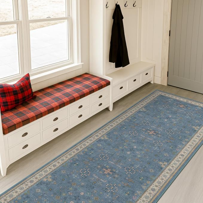 Blue Boho 2'6''x8' Wide Hallway Runner Rug