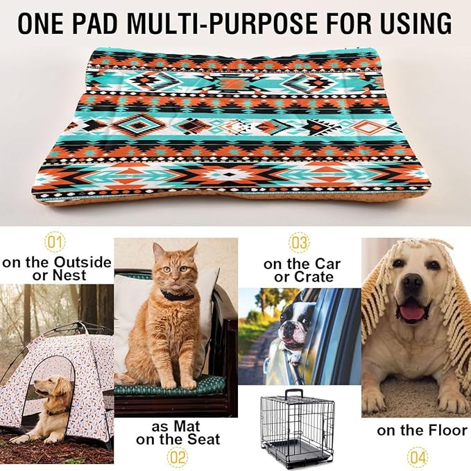 Aztec Navajo Pet Bed Mat for Dog Cat Crate Pad Non-Slip Bottom Design Washable Cushion Padding Pet Sleeping Bed, 36"x24"