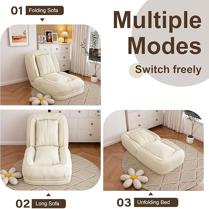 Oversized Human Dog Bed for Adult, Foldable Giant Human Pet Bed with 2 Soft Pillows, Large Sized Dog Sofa with 5 Adjustable Position for Humans, Metal Frame & Corduroy (White)