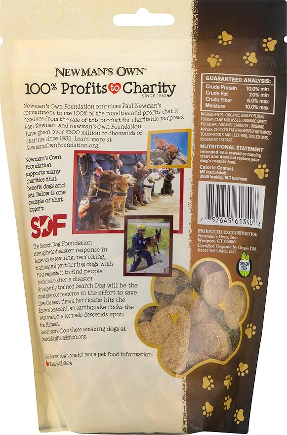 Newman's Own Turkey & Sweet Potato Dog Biscuits, 10 oz Bag (Pack of 6) — Oven Baked Crunchy Training Treats, Organic Ingredients, No Wheat Corn or Soy, Premium Quality Wholesome Dog Cookies