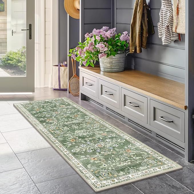 Yamaziot Washable Runner Rug 2x5 – Non Slip Boho Floral Hallway Runner Rug