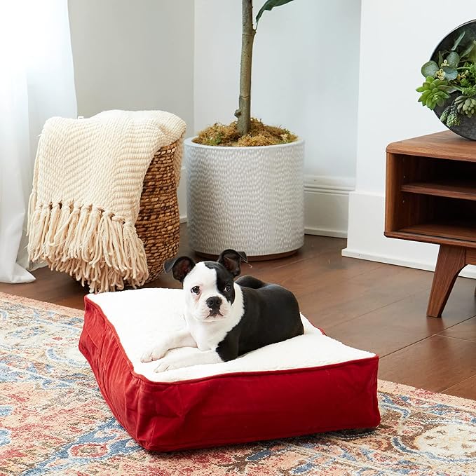 South Pine Porch Buddy Reversible Rectangle Pillow Style Microfiber and Sherpa Dog Bed with Removable, Machine-Washable Cover, Crimson Sherpa, Extra Small (24 in. x 18 in.)