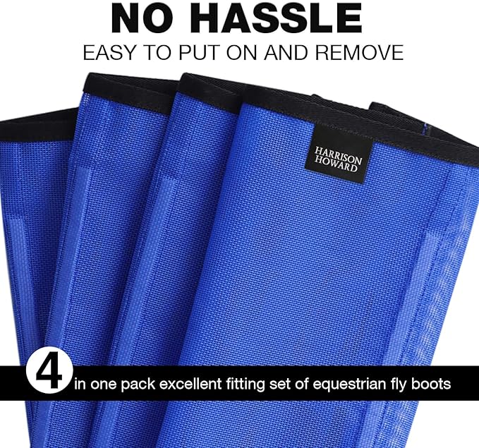 Harrison Howard Loose-Fitting Horse Fly Leggings Breathable, Tear-Resistant Fine Mesh Leg Guards Stay-on Comfortable Fly Boots (Set of 4) Blue Small