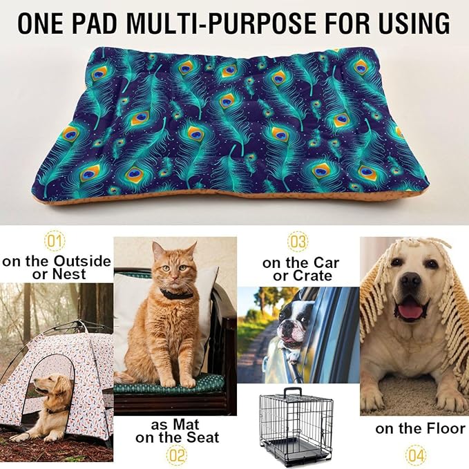 Pet Bed Peacock Feather Dog Bed Mat Absorbing Non Slip Pad Pet Sleeping Mat for Small, Medium, and Large Dogs Puppy Cat 36 in x 24 in