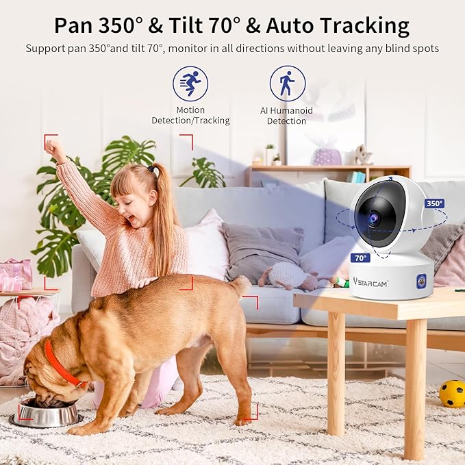 VSTARCAM 3MP Pet Camera Indoor with Phone App, 360° Indoor Security Camera with Color Night Vision, Motion Detection & 2-Way Audio, 24/7 SD & Cloud Storage 02