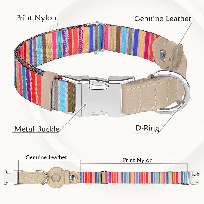 AirTag Dog Collar for Small Medium Large Breed - Adjustable Cute Pattern Dog Collar with Airtag Holder - Soft Leather Tracker GPS Apple Air Tag Pet Collars (Medium, 14"-18" Neck Fit, Serape)