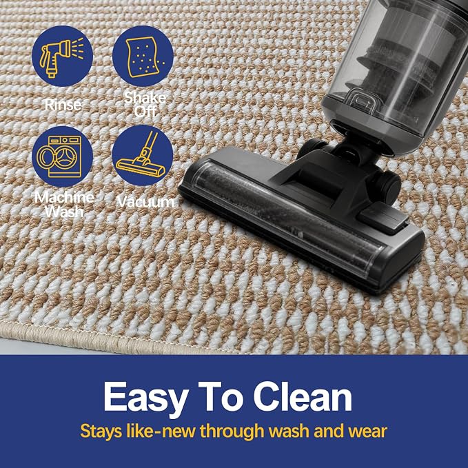 Faux Jute Area Rug 5'x7', Washable & Non-Slip, Taupe & White | 0.27" Low Pile