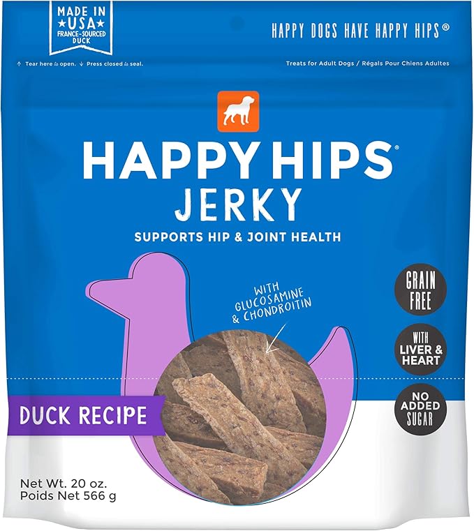 Happy Hips Jerky Dog Treats, Duck, 20 oz. Pouch