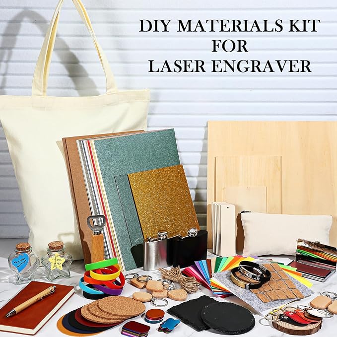 Dunzoom 257 Pcs Laser Material Kit Laser Engraving Materials Including Acrylic