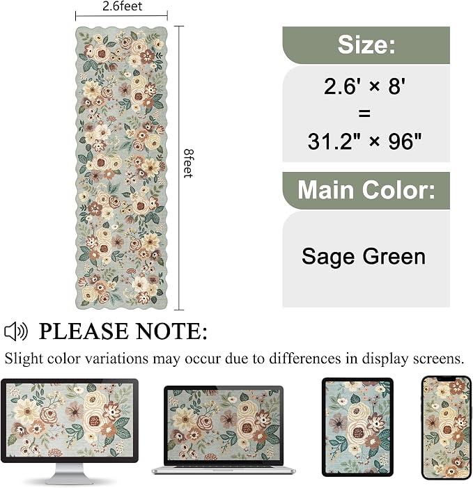 DUKINO 2.6x8 Runner Rug for Hallway, Washable Kitchen Rug