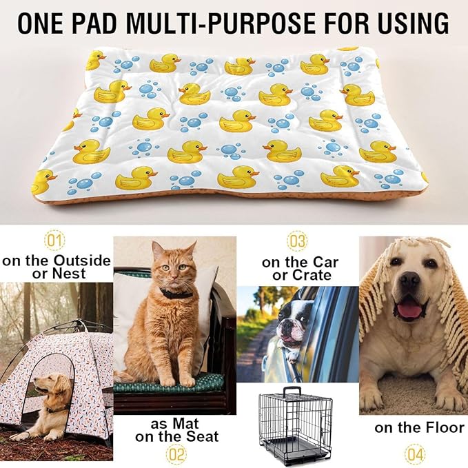 Emelivor Yellow Duck White Dog Cat Bed Washable Crate Pet Bed Anti-Slip Comfortable Crate Pet Puppy Bed Mat for Medium Large Small Dogs Cats, 24x18in