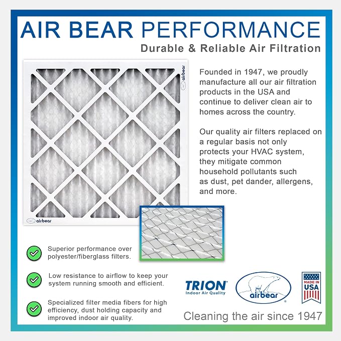 16x25x1 Air Filter MERV 8 TRION Air Bear Pleated HVAC Air Filters Replacement