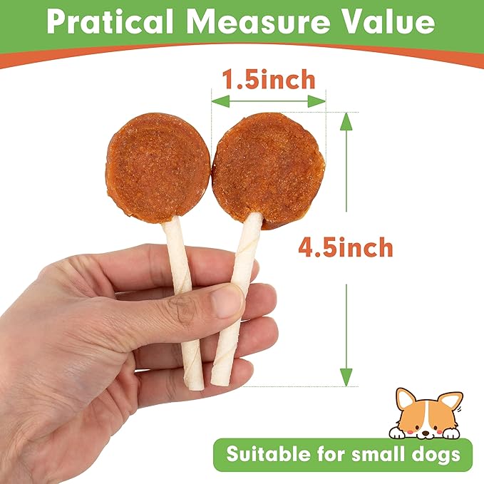 MON2SUN Lollipop Dog Treats, 4.5 Inch Chicken and Egg with Rawhide Twist Sticks, Healthy and Teeth Cleaning Snacks for Small Dogs, 10.58oz (15 Count-Pack of 2)