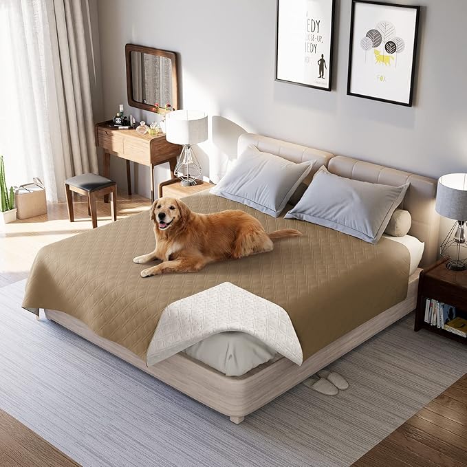 Waterproof Dog Bed Covers for Couch Protection, Water-Resistant Soft Dog Pet Blanket Anti-Slip Dog Blanket for Bed, for Furniture Bed Couch Sofa (Taupe,40x50inch)