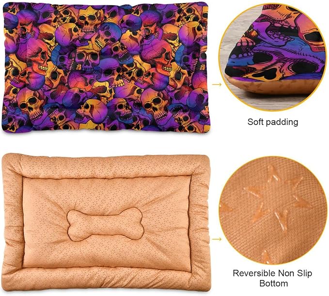 Purple Skull Pet Bed Cute Dog Bed Mat Absorbing Non Slip Pad Pet Sleeping Mat for Small, Medium, and Large Dogs Puppy Cat 24 in x 18 in