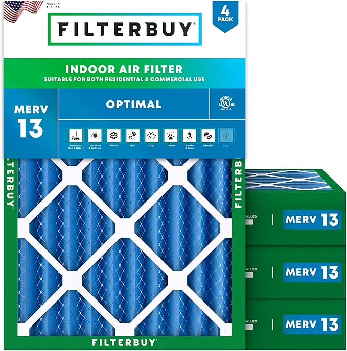 Filterbuy 14x20x4 Air Filter MERV 13 Optimal Smoke & Allergy Defense,