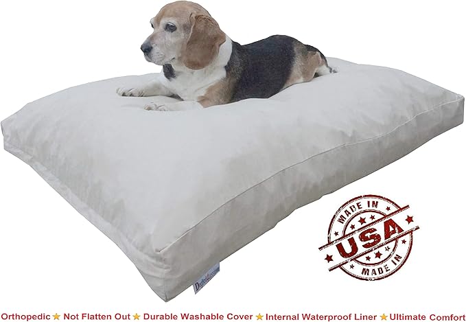 Dogbed4less Large Memory Foam Dog Bed for Medium Dogs, Orthopedic Comfort, Waterproof Liner and Suede Pet Bed Cover 41"X27" Pillow, Khaki