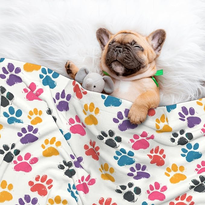 Colorful Paws Blanket for Pet - Dog Throw Blanket 40x30 Rainbow Couch Blankets for Puppy Dogs Cats