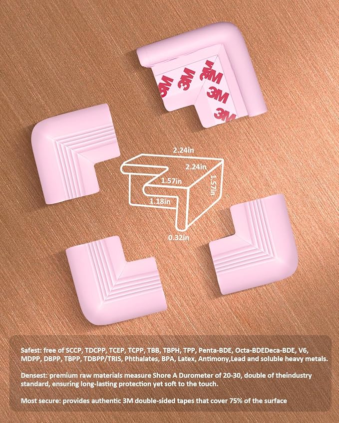 Baby Proofing Corner Guards 16 Pack Pink, Extra Thick Foam Edge Protectors