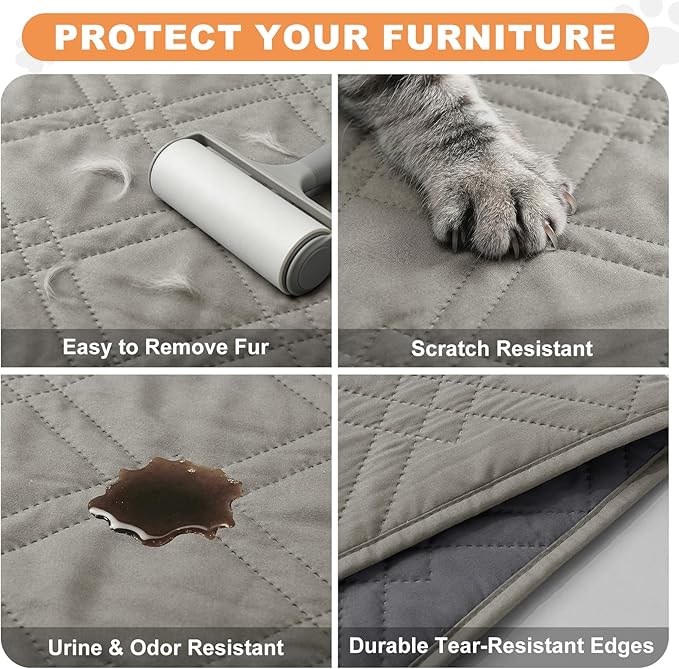 100% Waterproof Dog Couch Protector, Triple-Layer Waterproof Dog Bed Cover Pet Blanket Reversible 2-Tone Sofa Shield, Non-Slip Furniture Guard for Pets(42×50 Inch, Light Gray+Gray)