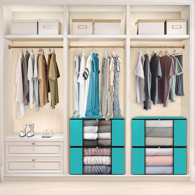 Fab totes Storage Bags,Clothes Blanket Storage Bins Foldable Closet Organizers with Reinforced Handle for Home Dorm Storage and Organization,Fabric Bags for Organizing Sheets,Clothing (Green,4 Pack)