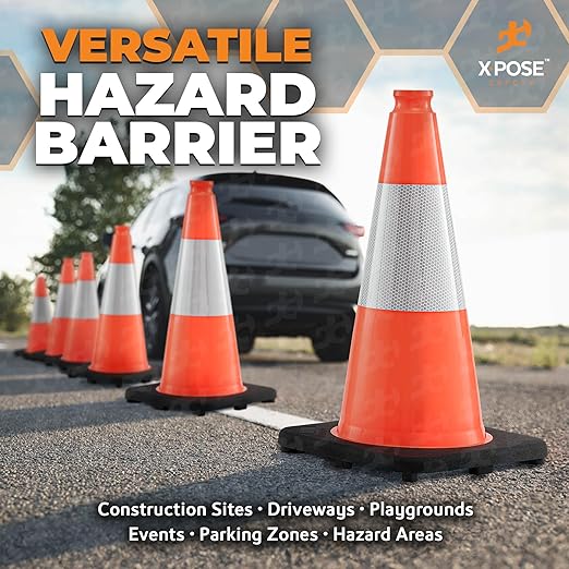 Xpose Safety 18 Inch Orange Traffic Cones with 6" Collar - 48 Pack Multipurpose PVC Plastic Safety Cone for Parking, Soccer, Caution, Kids and Construction - DOT Approved