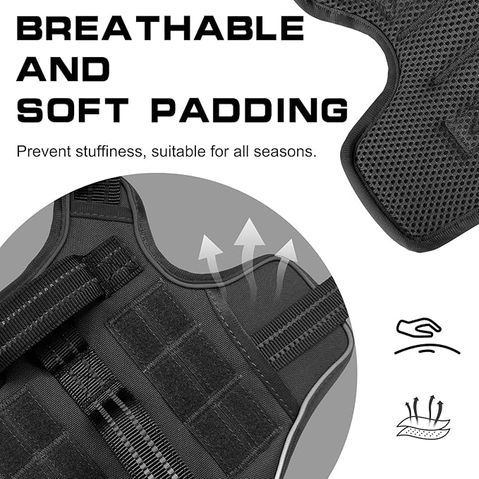 Tactical Dog Harness Medium Sized, Heavy Duty No Pull Dog Harness with Handle, Easy On and Off Service Dog Vest with Molle System, Reflective Pet Vest for Walking Hiking Training