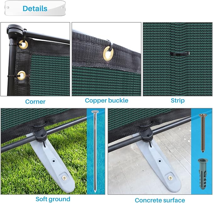 Patio 5' x 146' Outdoor Privacy Screen Freestanding Temporary Fence Panels Net Cover with Metal Poles for Outside Backyard Pool Garden Air Conditioner Fencing, Green