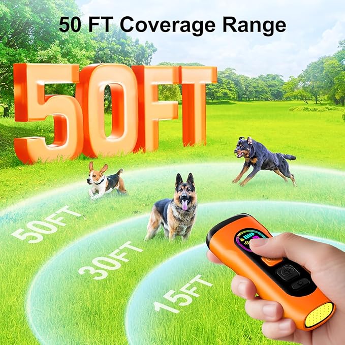 Dog Bark Deterrent Devices Anti Barking Device for Dogs Ultrasonic Bark Stopper Portable Dog Training Tool Indoor Outdoor Up to 50ft Correct Bad Behavior of Own or Neighbor's Dog (Orange)
