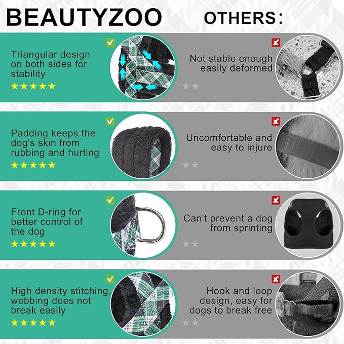 BEAUTYZOO No Pull Small Dog Harness and Leash Set, Soft Puppy Vest Harness with Handle Escape Proof & Easy Walk, Lightweight Dog Winter Harness Chest Adjustable for Girl Boy Dogs Max 7 lbs, Green XXS