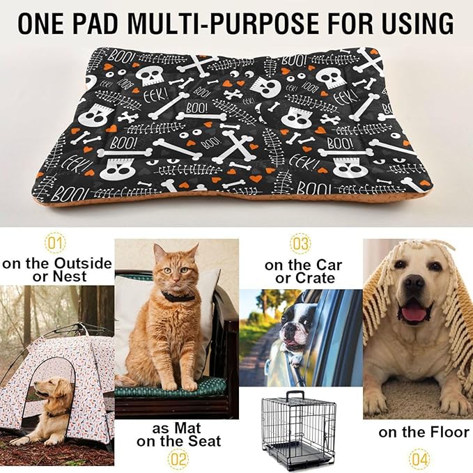 Skull Pet Bed Cute Dog Bed Mat Absorbing Non Slip Pad Pet Sleeping Mat for Small, Medium, and Large Dogs Puppy Cat 24 in x 18 in