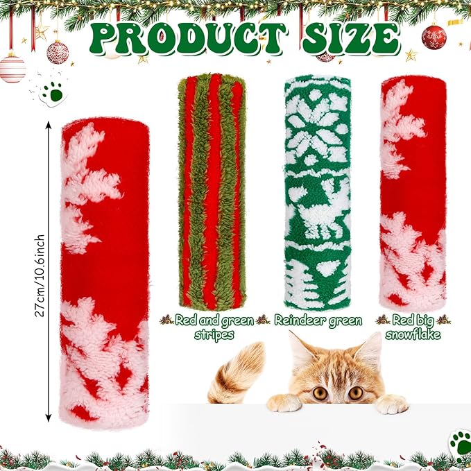 Civaner 6 Pcs Christmas Cat Catnip Toy for Indoor Cat 10.6 Inch Kitten Kicker Stick Catnip Toy with Crinkle Sound Soft Plush Kitten Pillow for Chew Exercise Gift (Red, Green, Red Green Stripes)