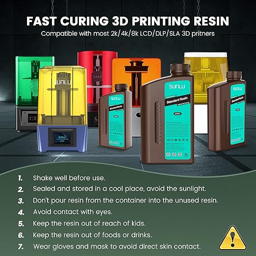SUNLU 3D Printer Resin 2kg, Fast Curing Standard 3D Resin