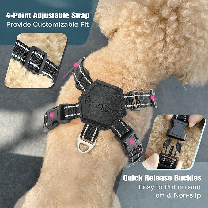 Pawaboo Small Dog Harness and Leash Set, Puppy Harness X-Frame No Pull No Choke, Dog Vest Harnesses Adjustable for Small Medium Sized Dogs, Soft Breathable Pet Harnesses for Walking Outing (L, Black)
