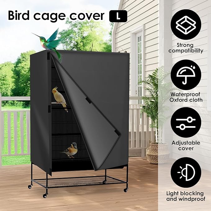 Bird Cage Cover - 210D Bird Cage Covers for Night Heavy Duty & Waterproof, Fade-Resistant Pet Cover Accessory for Parakeet, Parrot, Cockatiel and More Finches (L)