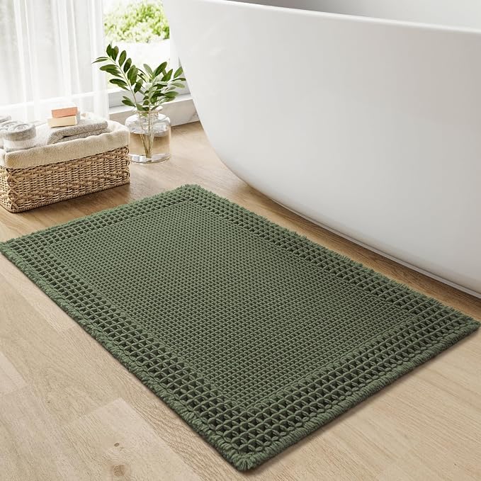 RESARE Waffle Bath Mat for Bathroom, Super Absorbent Bathroom Rugs Non Slip
