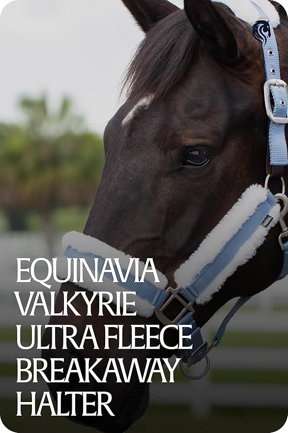 Equinavia Valkyrie Ultra Fleece Breakaway Horse Halter | Padded Fleece Adjustable Safety Halter with Nylon Webbing - Forever Blue/White - Cob