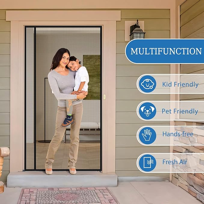 Magnetic Screen Door Left Right Side Opening Upgraded PET Mesh Greater Than Fiberglass and Polyester,Keep Bugs Out,Pet & Kid Friendly,Suitable for Sliding Doors,Patio French Doors-40" X 96"