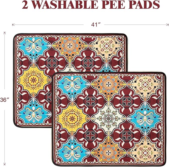Qeils Christmas Washable Pee Pads for Dogs, 2 Pack Reusable Puppy Pads 36"x41" Super Absorbent Leakproof Dog Training Pads, Non-Slip Potty Pads for Crate, Floor, Couch, Whelping Pads Puppy Supplies