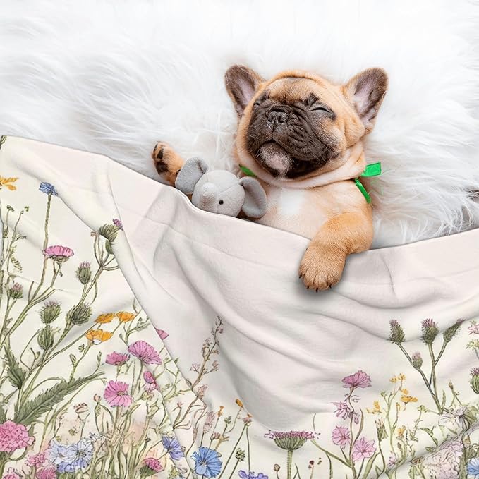 Waterproof Dog Blanket Soft Pet Blanket for Puppy Cat, Fleece Cat Throw Blankets for Furniture Bed Couch Sofa Reversible - Herbs and Wildflowers 1