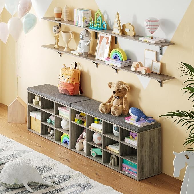 DINZI LVJ Shoe Bench, 12 Cubbies Shoe Organizer